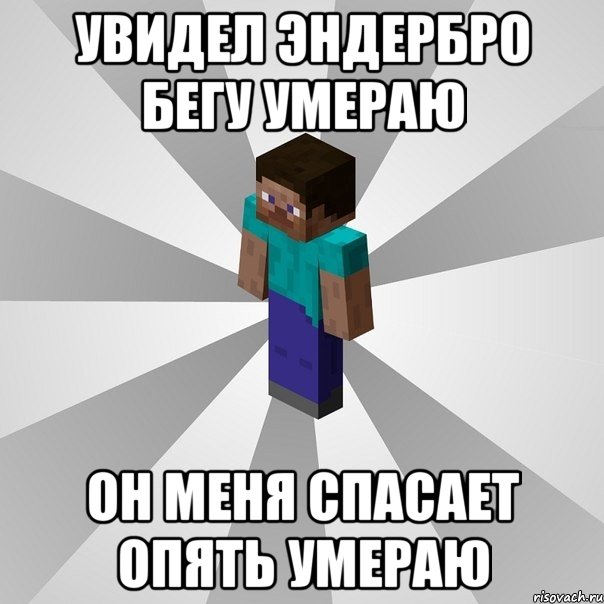 увидел эндербро бегу умераю он меня спасает опять умераю, Мем Типичный игрок Minecraft