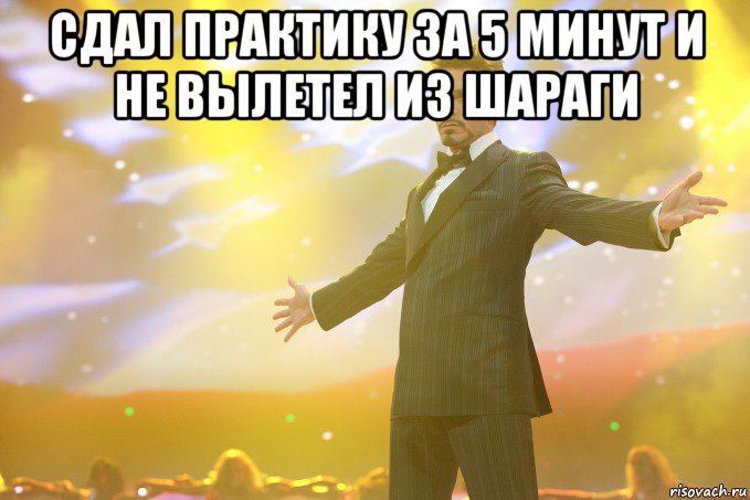 сдал практику за 5 минут и не вылетел из шараги , Мем Тони Старк (Роберт Дауни младший)