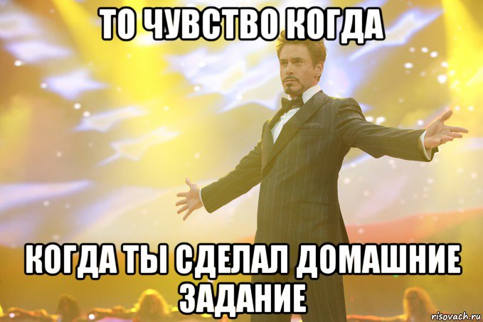 то чувство когда когда ты сделал домашние задание, Мем Тони Старк (Роберт Дауни младший)