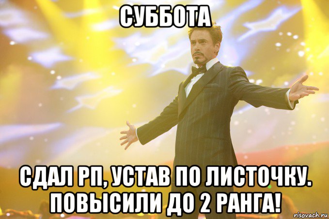 суббота сдал рп, устав по листочку. повысили до 2 ранга!, Мем Тони Старк (Роберт Дауни младший)