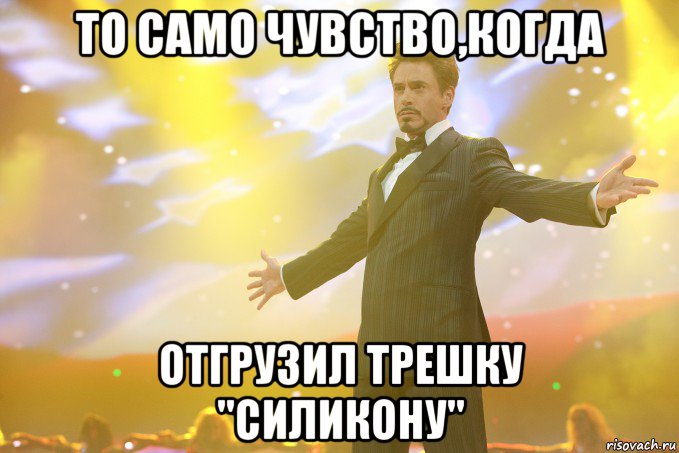 то само чувство,когда отгрузил трешку "силикону", Мем Тони Старк (Роберт Дауни младший)