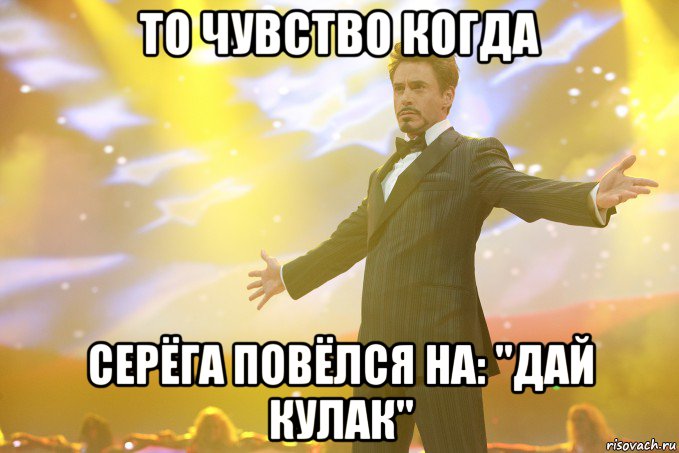 то чувство когда серёга повёлся на: "дай кулак", Мем Тони Старк (Роберт Дауни младший)