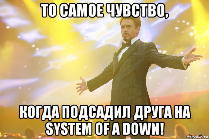 то самое чувство, когда подсадил друга на system of a down!, Мем Тони Старк (Роберт Дауни младший)