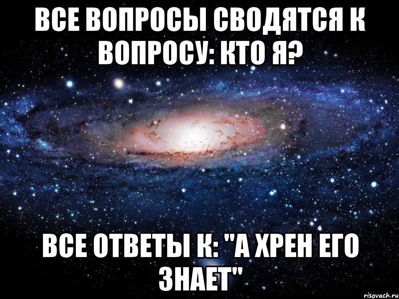 все вопросы сводятся к вопросу: кто я? все ответы к: "а хрен его знает", Мем Вселенная