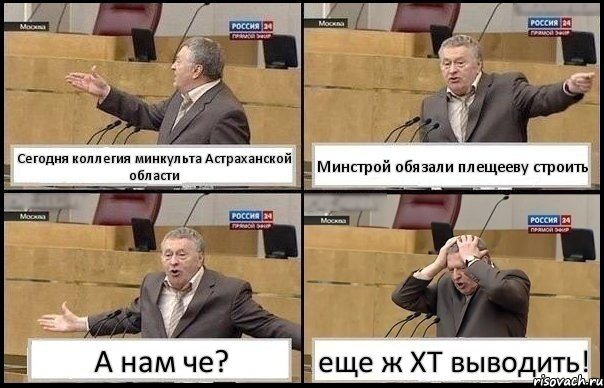 Сегодня коллегия минкульта Астраханской области Минстрой обязали плещееву строить А нам че? еще ж ХТ выводить!, Комикс Жирик в шоке хватается за голову