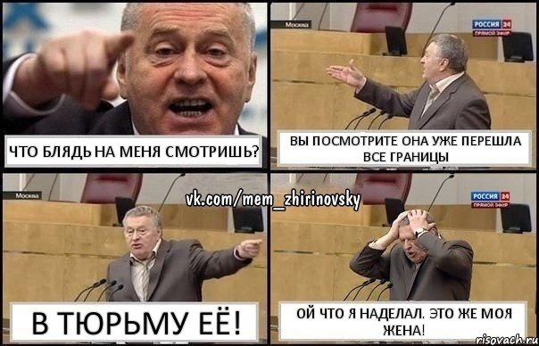 Что блядь на меня смотришь? Вы посмотрите она уже перешла все границы В тюрьму её! Ой что я наделал. Это же моя жена!, Комикс Жирик