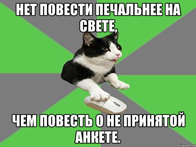 нет повести печальнее на свете, чем повесть о не принятой анкете., Мем 1