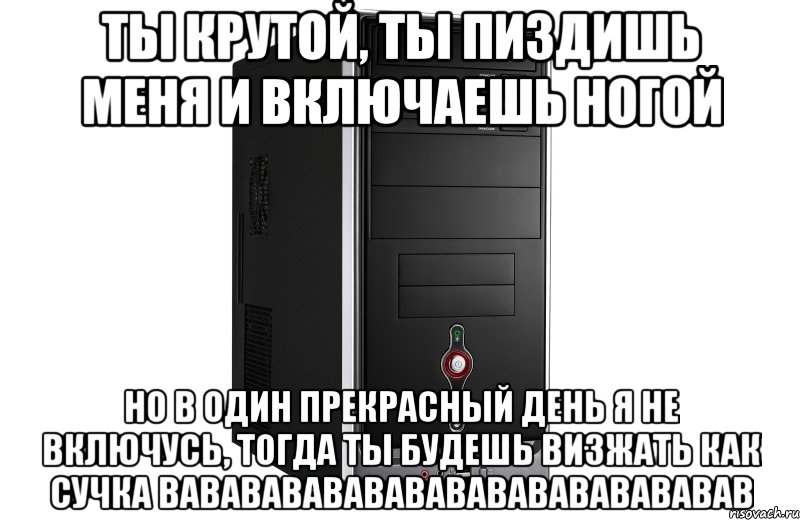 ты крутой, ты пиздишь меня и включаешь ногой но в один прекрасный день я не включусь, тогда ты будешь визжать как сучка вавававававававававававававав, Мем 2