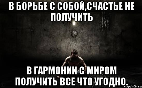 в борьбе с собой,счастье не получить в гармонии с миром получить все что угодно., Мем борьба