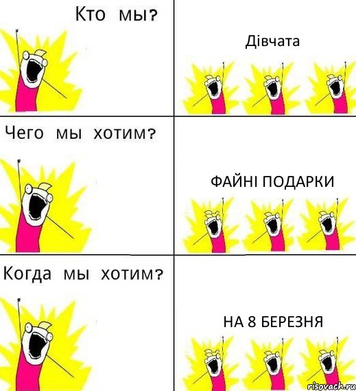 Дівчата файні подарки на 8 березня, Комикс Что мы хотим