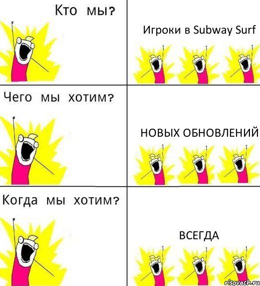 Игроки в Subway Surf Новых обновлений Всегда, Комикс Что мы хотим