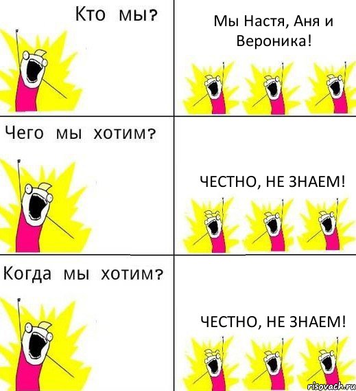 Мы Настя, Аня и Вероника! Честно, не знаем! Честно, не знаем!, Комикс Что мы хотим