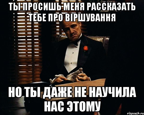 ты просишь меня рассказать тебе про віршування но ты даже не научила нас этому, Мем Дон Вито Корлеоне