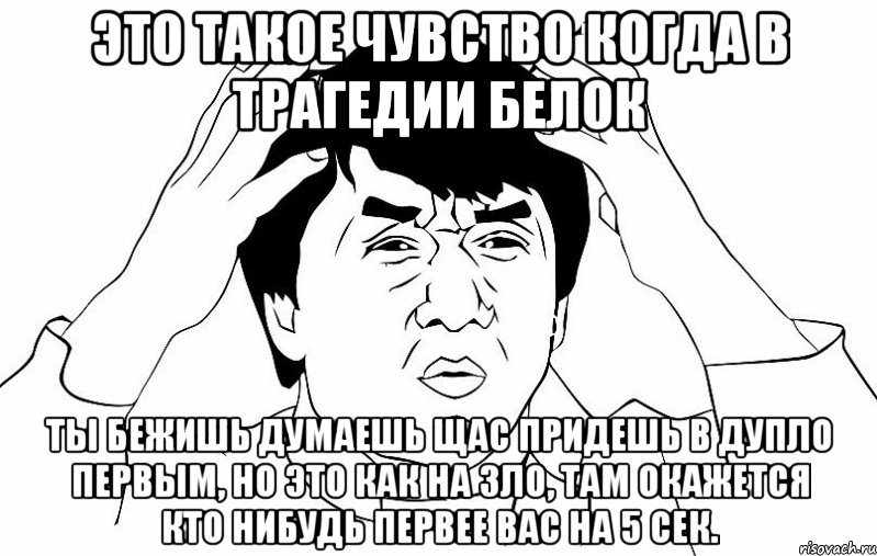 это такое чувство когда в трагедии белок ты бежишь думаешь щас придешь в дупло первым, но это как на зло, там окажется кто нибудь первее вас на 5 сек., Мем ДЖЕКИ ЧАН