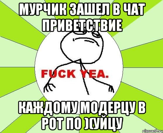 мурчик зашел в чат приветствие каждому модерцу в рот по )(уйцу, Мем фак е