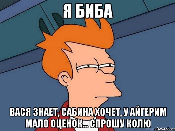 я биба вася знает, сабина хочет, у айгерим мало оценок... спрошу колю, Мем  Фрай (мне кажется или)