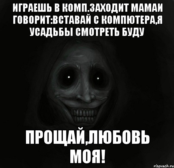 играешь в комп.заходит мамаи говорит:вставай с компютера,я усадьбы смотреть буду прощай,любовь моя!, Мем Ночной гость