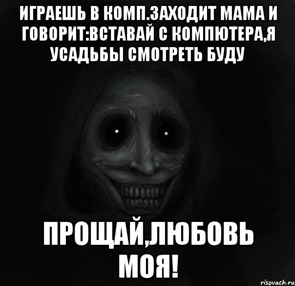 играешь в комп.заходит мама и говорит:вставай с компютера,я усадьбы смотреть буду прощай,любовь моя!, Мем Ночной гость