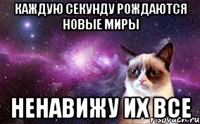 каждую секунду рождаются новые миры ненавижу их все, Мем grumpy cat space