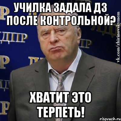 училка задала дз после контрольной? хватит это терпеть!, Мем Хватит это терпеть (Жириновский)