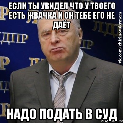 если ты увидел что у твоего есть жвачка и он тебе его не даёт надо подать в суд, Мем Хватит это терпеть (Жириновский)