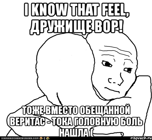 i know that feel, дружище bор! тоже вместо обещанной веритас - тока головную боль нашла (, Мем I Know That Feel Bro