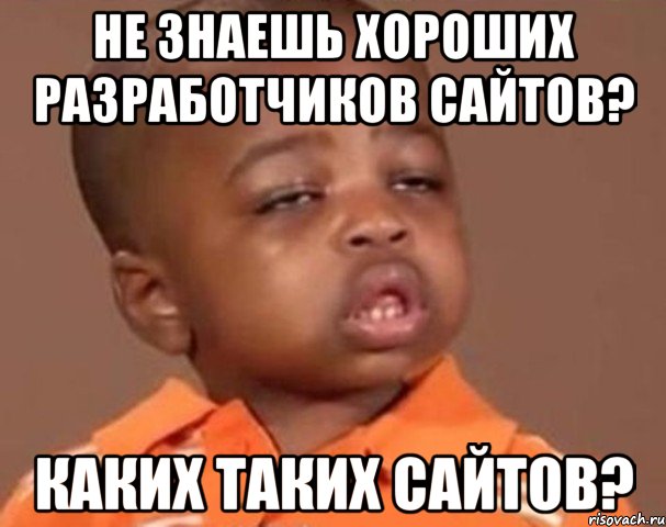 не знаешь хороших разработчиков сайтов? каких таких сайтов?, Мем  Какой пацан (негритенок)