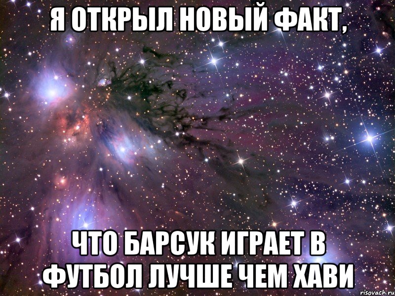 я открыл новый факт, что барсук играет в футбол лучше чем хави, Мем Космос