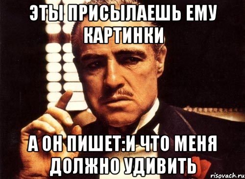 эты присылаешь ему картинки а он пишет:и что меня должно удивить, Мем крестный отец