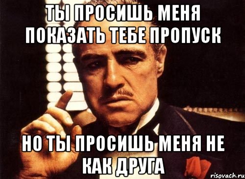 ты просишь меня показать тебе пропуск но ты просишь меня не как друга, Мем крестный отец