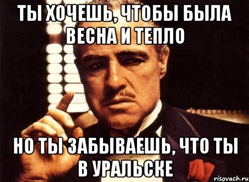 ты хочешь, чтобы была весна и тепло но ты забываешь, что ты в уральске, Мем крестный отец