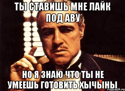 ты ставишь мне лайк под аву но я знаю что ты не умеешь готовить хычыны, Мем крестный отец