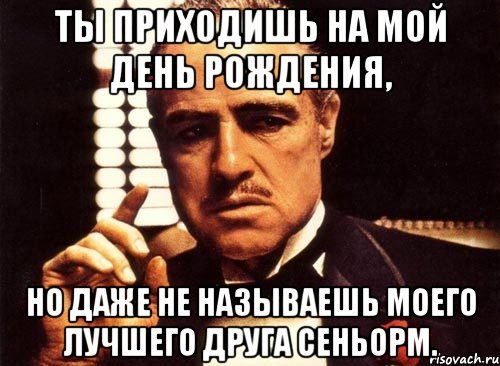 ты приходишь на мой день рождения, но даже не называешь моего лучшего друга сеньорм., Мем крестный отец