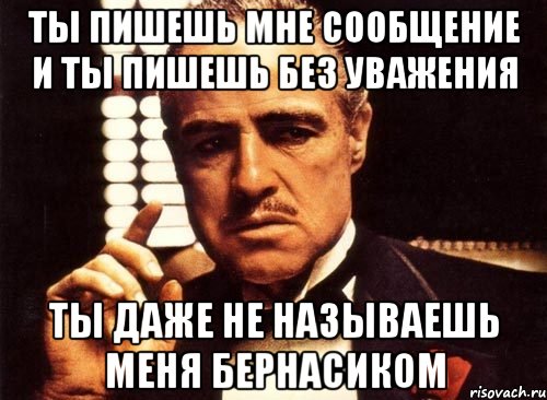 ты пишешь мне сообщение и ты пишешь без уважения ты даже не называешь меня бернасиком, Мем крестный отец