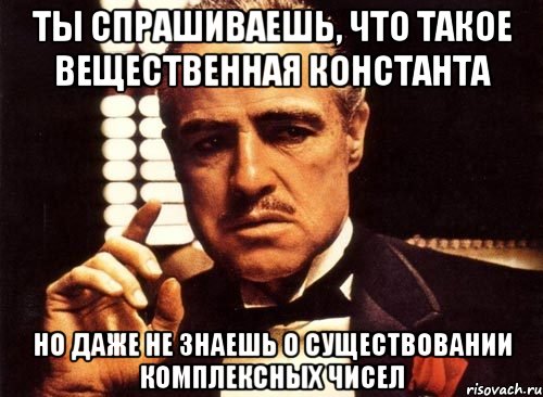 ты спрашиваешь, что такое вещественная константа но даже не знаешь о существовании комплексных чисел, Мем крестный отец