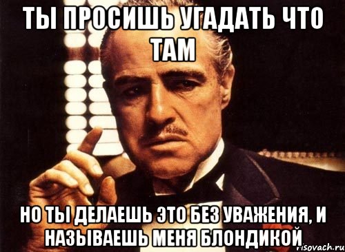 ты просишь угадать что там но ты делаешь это без уважения, и называешь меня блондикой, Мем крестный отец