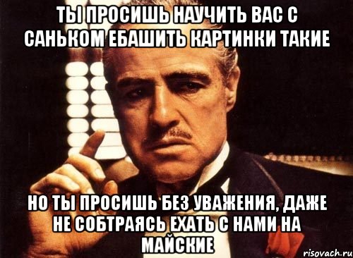 ты просишь научить вас с саньком ебашить картинки такие но ты просишь без уважения, даже не собтраясь ехать с нами на майские, Мем крестный отец