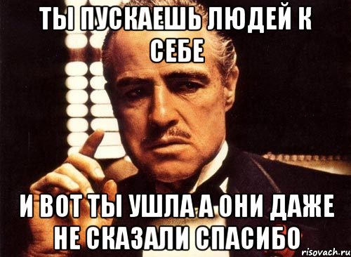 ты пускаешь людей к себе и вот ты ушла а они даже не сказали спасибо, Мем крестный отец