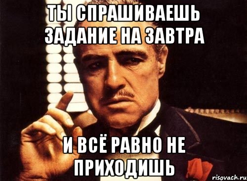 ты спрашиваешь задание на завтра и всё равно не приходишь, Мем крестный отец