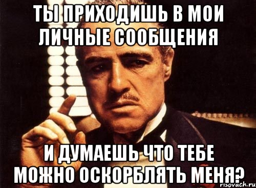 ты приходишь в мои личные сообщения и думаешь что тебе можно оскорблять меня?, Мем крестный отец