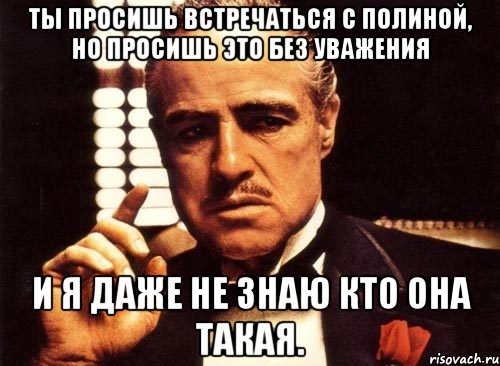 ты просишь встречаться с полиной, но просишь это без уважения и я даже не знаю кто она такая., Мем крестный отец