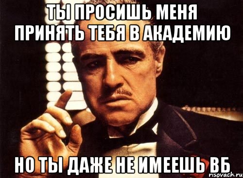 ты просишь меня принять тебя в академию но ты даже не имеешь вб, Мем крестный отец