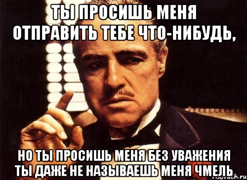 ты просишь меня отправить тебе что-нибудь, но ты просишь меня без уважения ты даже не называешь меня чмель, Мем крестный отец