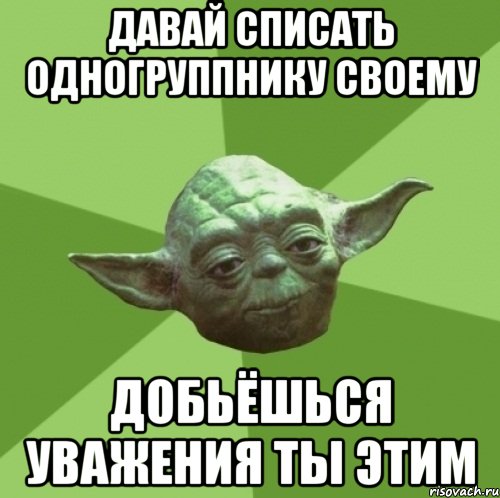 давай списать одногруппнику своему добьёшься уважения ты этим, Мем Мастер Йода