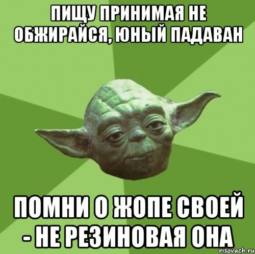 пищу принимая не обжирайся, юный падаван помни о жопе своей - не резиновая она, Мем Мастер Йода