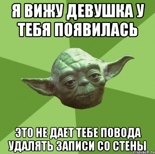 я вижу девушка у тебя появилась это не дает тебе повода удалять записи со стены, Мем Мастер Йода