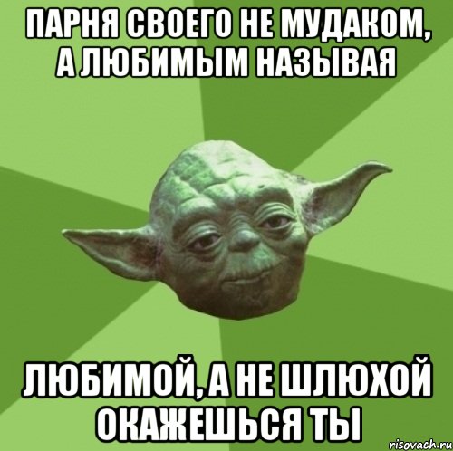 парня своего не мудаком, а любимым называя любимой, а не шлюхой окажешься ты, Мем Мастер Йода