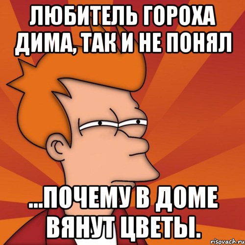 любитель гороха дима, так и не понял ...почему в доме вянут цветы., Мем Мне кажется или (Фрай Футурама)