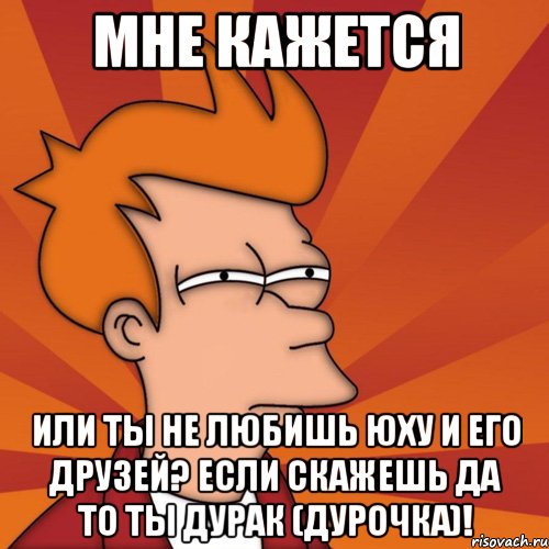 мне кажется или ты не любишь юху и его друзей? если скажешь да то ты дурак (дурочка)!, Мем Мне кажется или (Фрай Футурама)