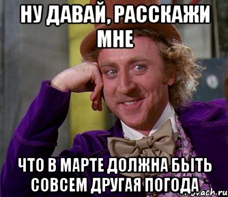 ну давай, расскажи мне что в марте должна быть совсем другая погода, Мем мое лицо